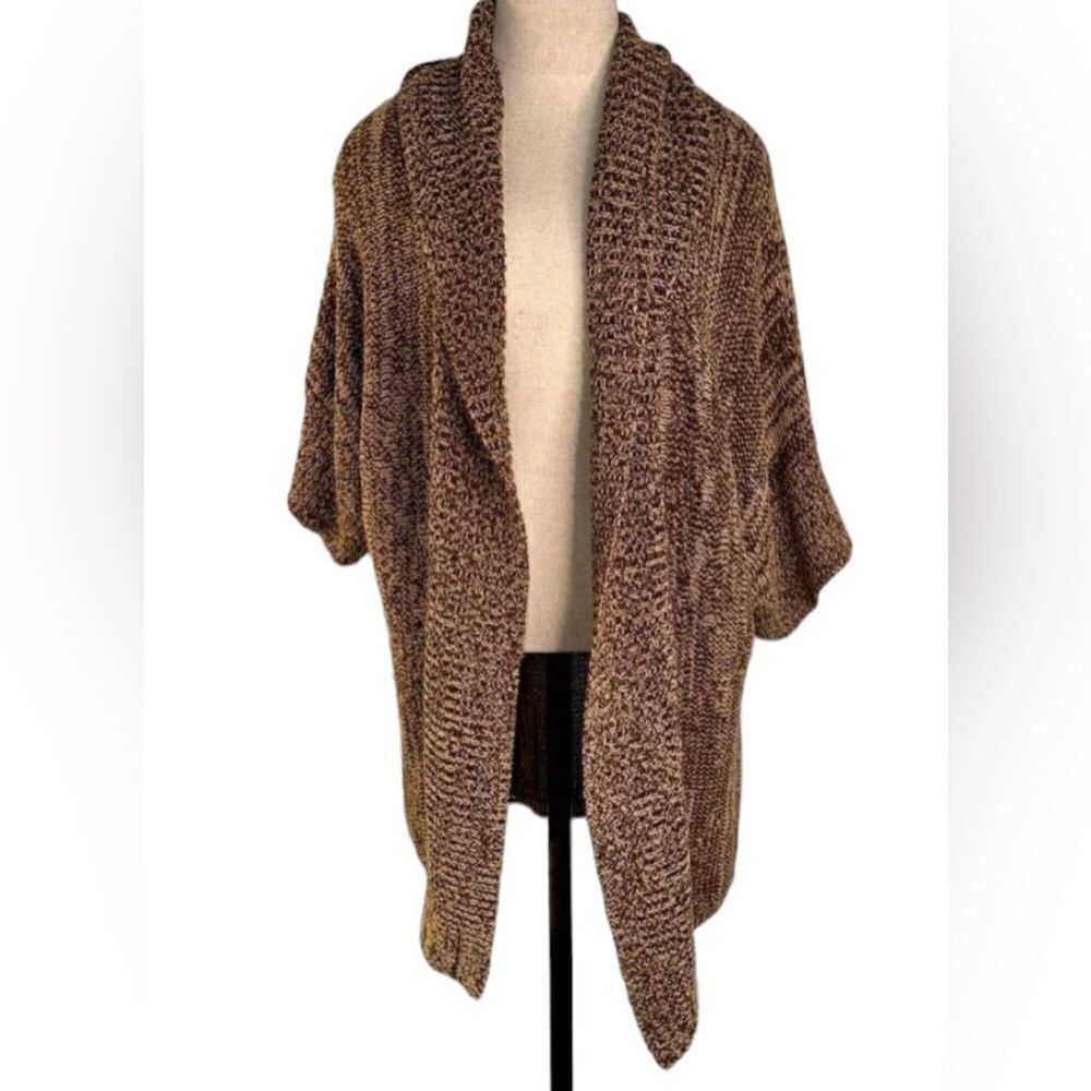 Chico’s Addictions Womens XL Brown Tan Marled Chunky Knit Sweater Cozy Cardigan‎